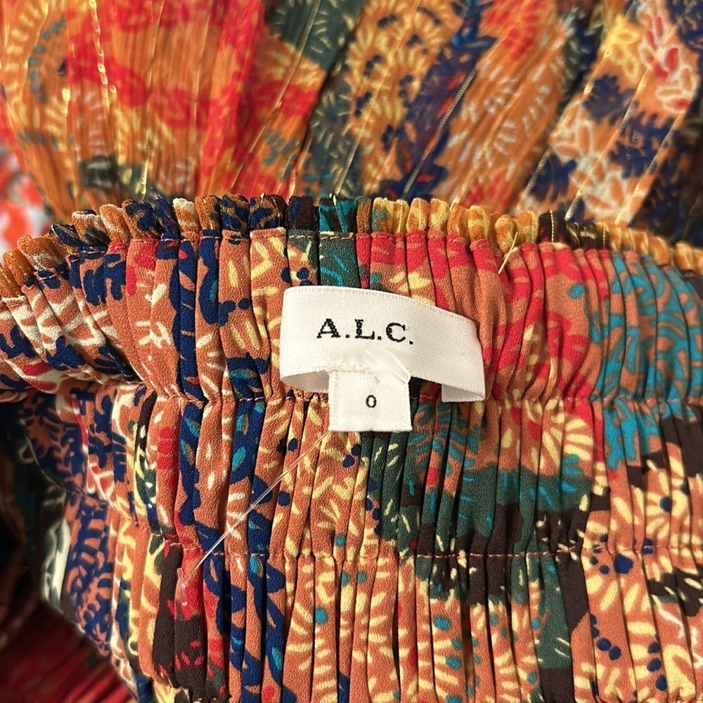 A.L.C. Luna Printed Elastic Waist Silk Mini Skirt Metallic Multi New Size 0 - Picture 7 of 9
